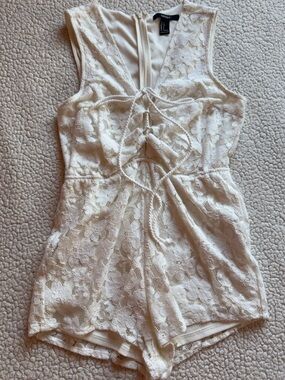 Forever 21 White Lace Romper Lace Up Boho Festival Bridal